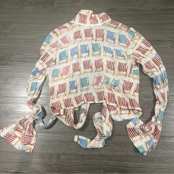 PatBo Deck Chair Print Shirt - White US 4 Blouse RARE Anthropologie - Picture 4 of 7